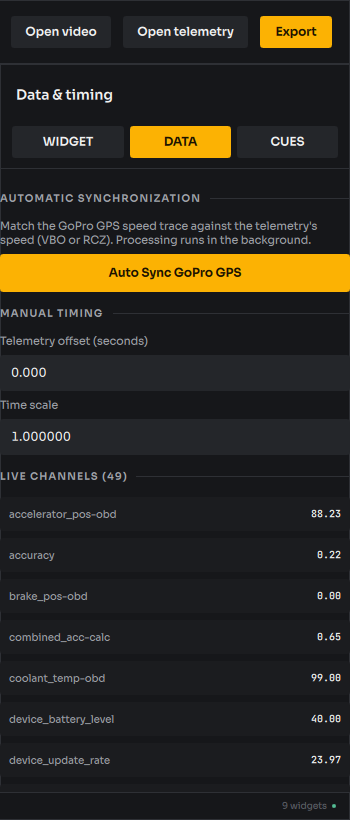 Inspector DATA tab