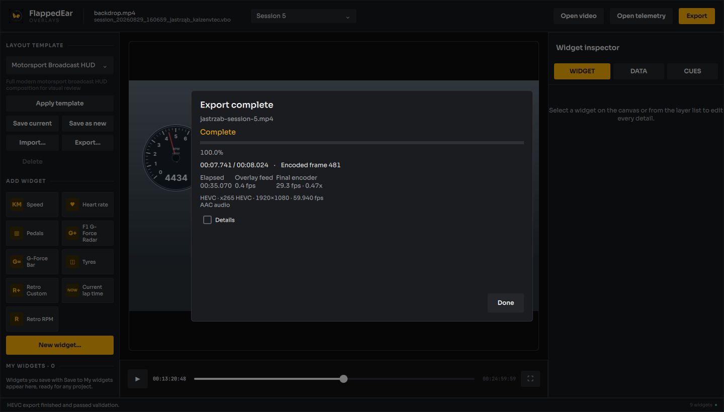 Export complete window