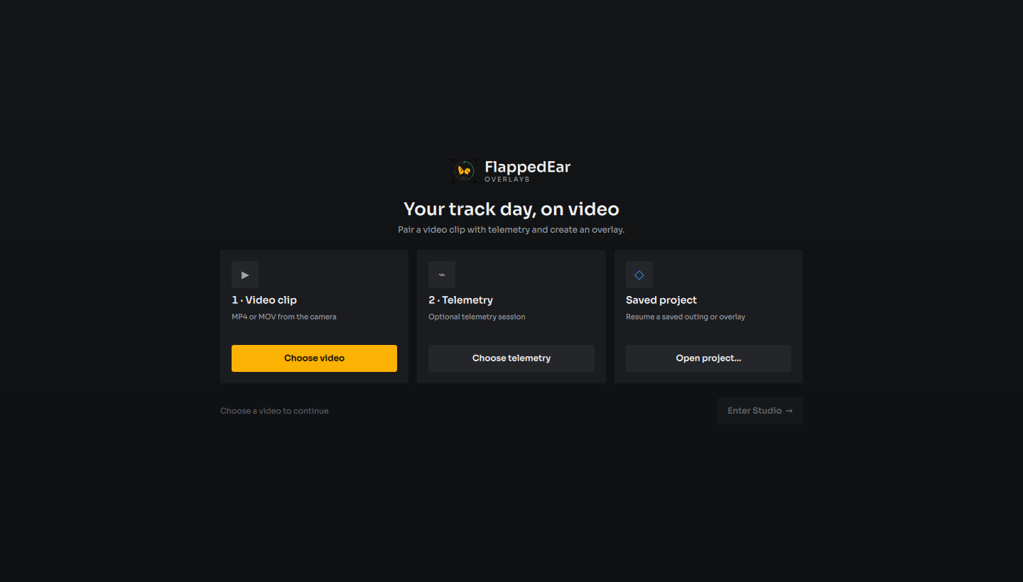 Welcome screen with the video, telemetry and saved project cards